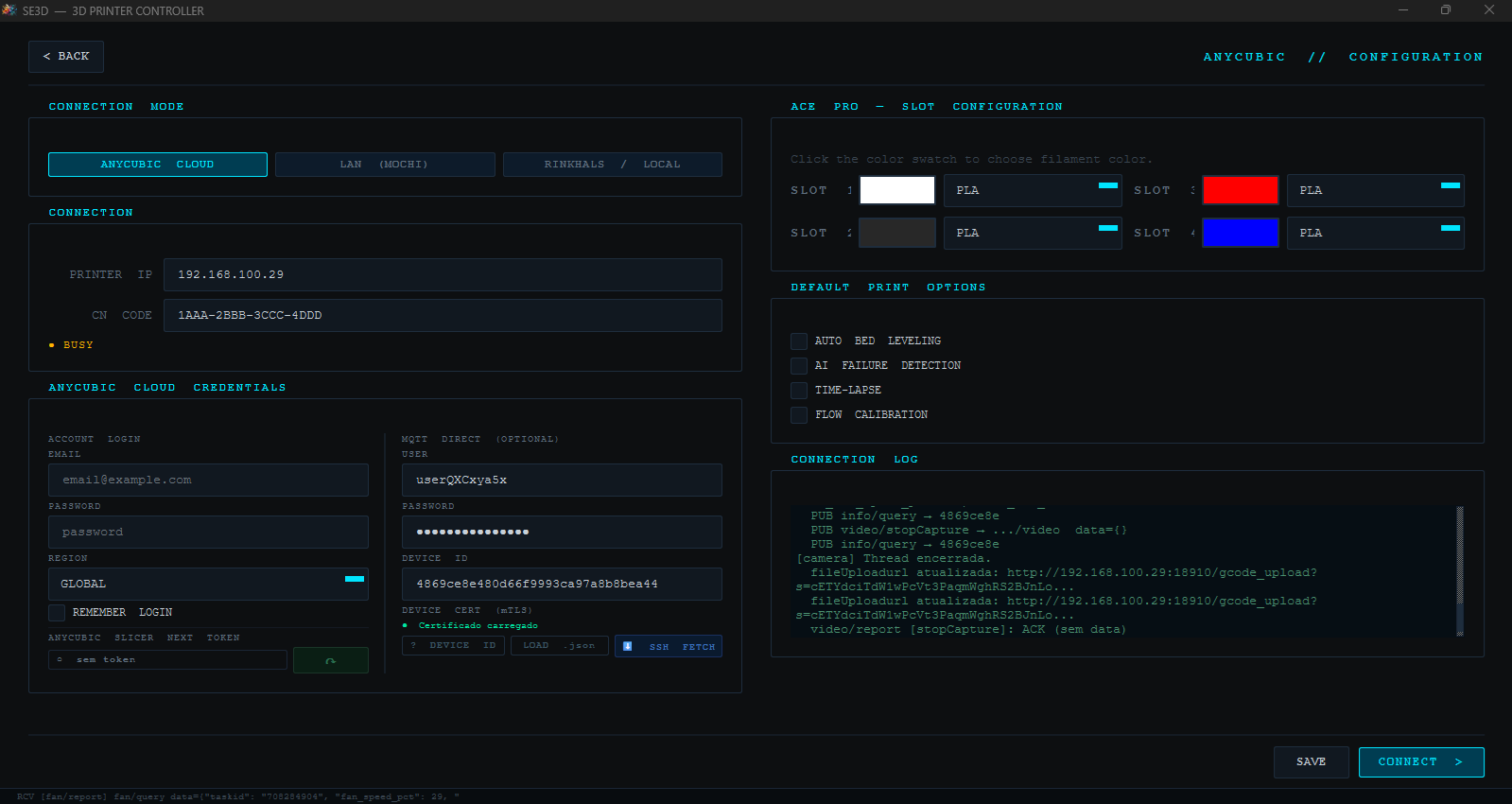Tela de configuração