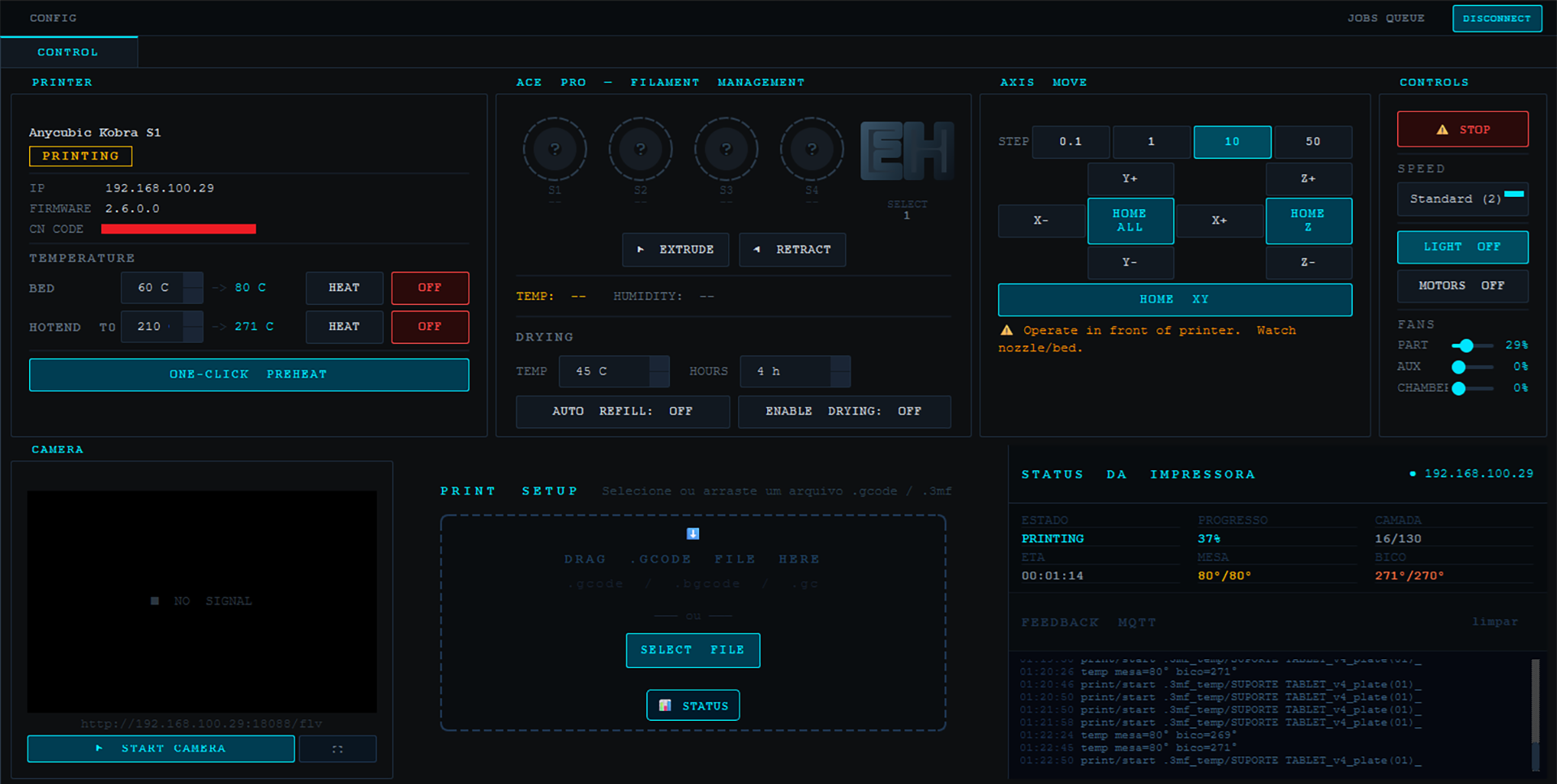 AnyConnect 3D Hub — Painel de controle