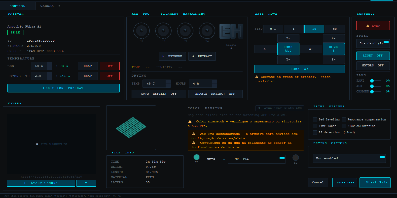 Print setup com mapeamento de cores
